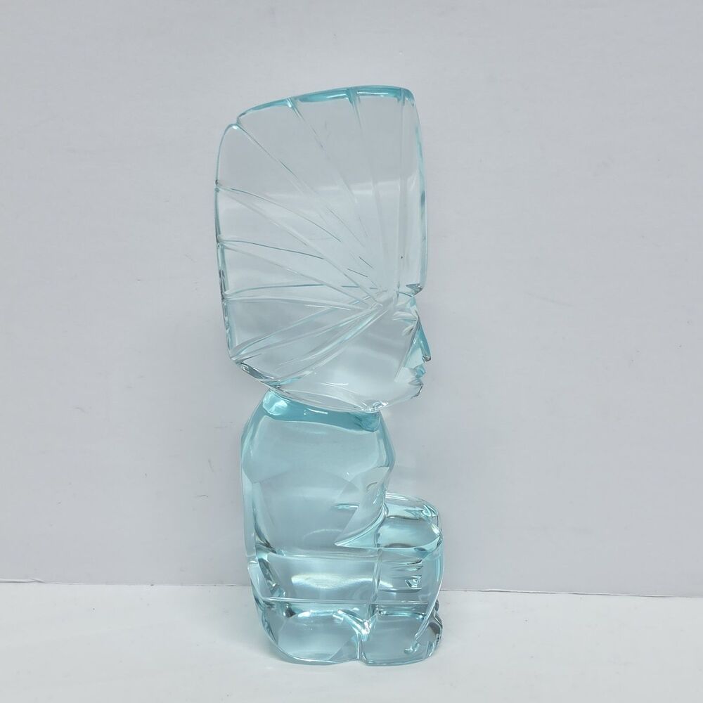 Vintage Aqua Turquoise Blue Green Art Glass Incan Mayan Warrior Tiki Figurine 7"